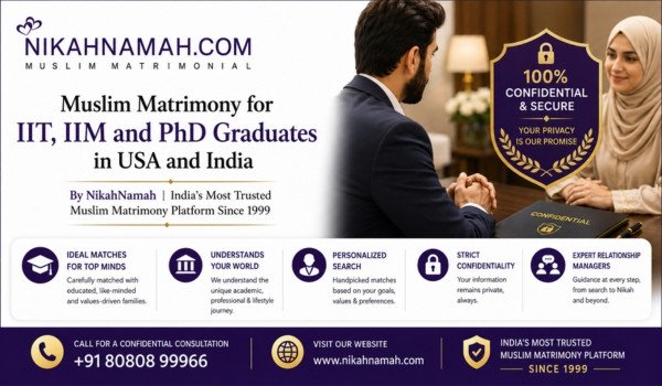 Muslim matrimony services for IIT IIM and PhD graduates in USA and India with confidential matchmaking for highly educated Muslim professionals