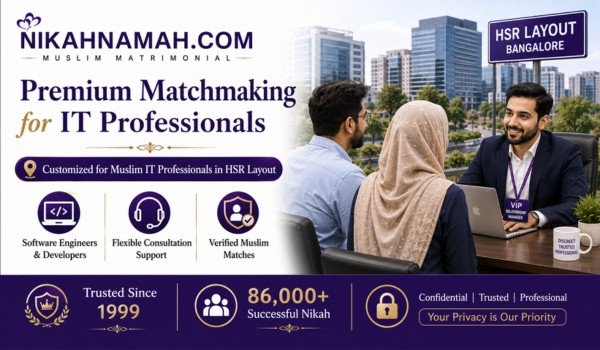Premium matchmaking services for Muslim IT professionals in HSR Layout Bangalore offering verified matrimonial matches and personalized consultation support for software engineers and tech professionals
