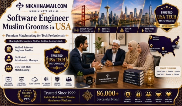 Software engineer Muslim grooms in the USA finding verified Muslim brides through premium matchmaking, dedicated relationship managers, and trusted Nikah services across Silicon Valley, Seattle, Austin, New York, and America's leading technology hubs.