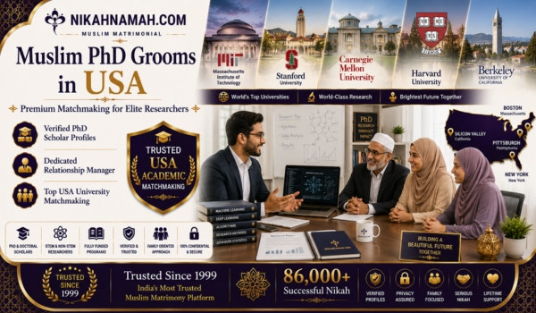 Muslim PhD grooms in the USA seeking educated brides through premium matchmaking, verified doctoral researcher profiles, dedicated relationship managers, and trusted Nikah services across MIT, Stanford, Carnegie Mellon, Harvard, UC Berkeley, Boston, Silicon Valley, and the United States.